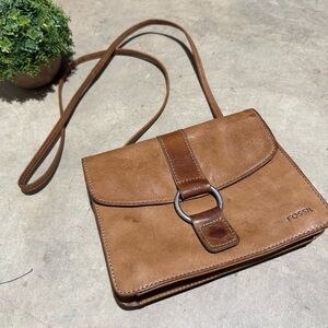 Fossil Vtg‎ Brown Tan Leather Crossbody Bag Purse Western Boho Hippie Eqiestrian